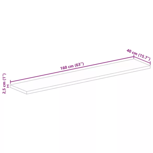 tömör újrahasznosított fa téglalap alakú asztallap 160x40x2,5cm