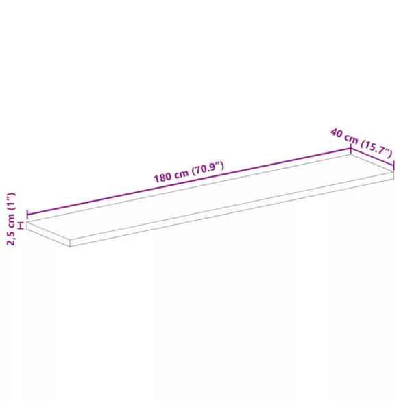 tömör újrahasznosított fa téglalap alakú asztallap 180x40x2,5cm