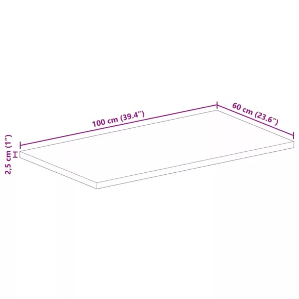 tömör újrahasznosított fa téglalap alakú asztallap 100x60x2,5cm