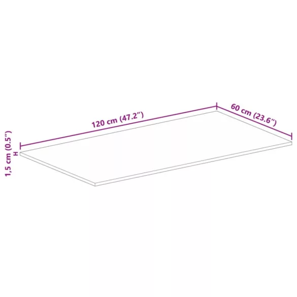tömör újrahasznosított fa téglalap alakú asztallap 120x60x1,5cm