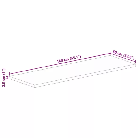 tömör újrahasznosított fa téglalap alakú asztallap 140x60x2,5cm