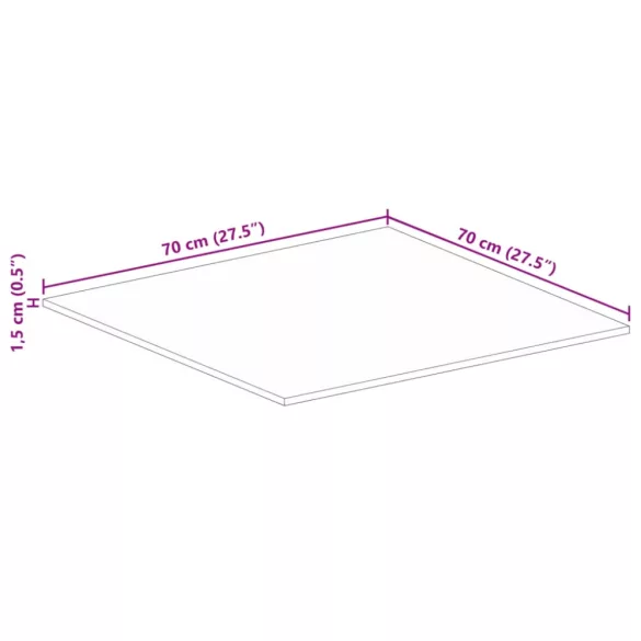 tömör újrahasznosított fa négyzet alakú asztallap 70x70x1,5 cm