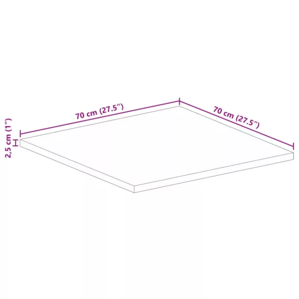 tömör újrahasznosított fa négyzet alakú asztallap 70x70x2,5 cm