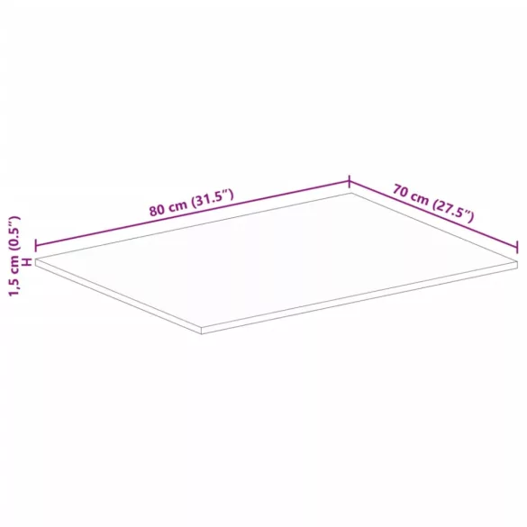 tömör újrahasznosított fa téglalap alakú asztallap 80x70x1,5 cm