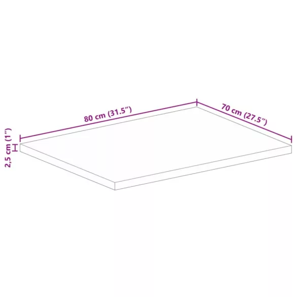 tömör újrahasznosított fa téglalap alakú asztallap 80x70x2,5 cm