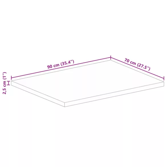 tömör újrahasznosított fa téglalap alakú asztallap 90x70x2,5 cm