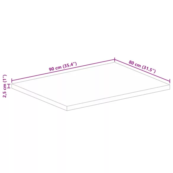 tömör újrahasznosított fa téglalap alakú asztallap 90x80x2,5 cm