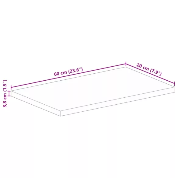 tömör újrahasznosított fa téglalap alakú asztallap 60x20x3,8 cm