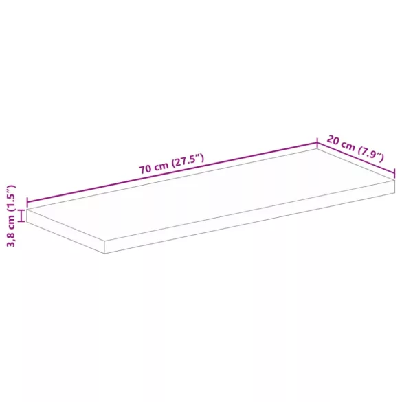 tömör újrahasznosított fa téglalap alakú asztallap 70x20x3,8 cm