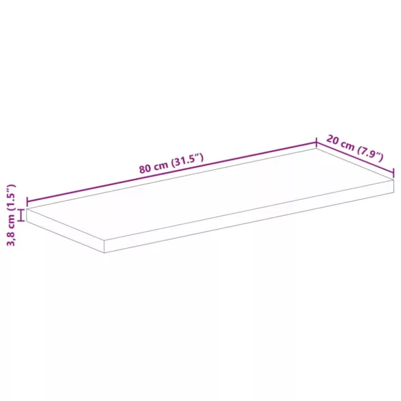 tömör újrahasznosított fa téglalap alakú asztallap 80x20x3,8 cm