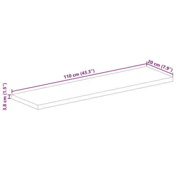 tömör újrahasznosított fa téglalap alakú asztallap 110x20x3,8cm