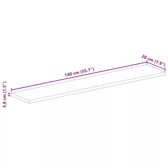 tömör újrahasznosított fa téglalap alakú asztallap 140x20x3,8cm
