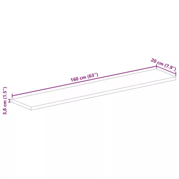 tömör újrahasznosított fa téglalap alakú asztallap 160x20x3,8cm