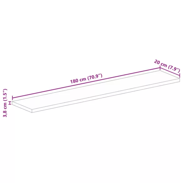 tömör újrahasznosított fa téglalap alakú asztallap 180x20x3,8cm