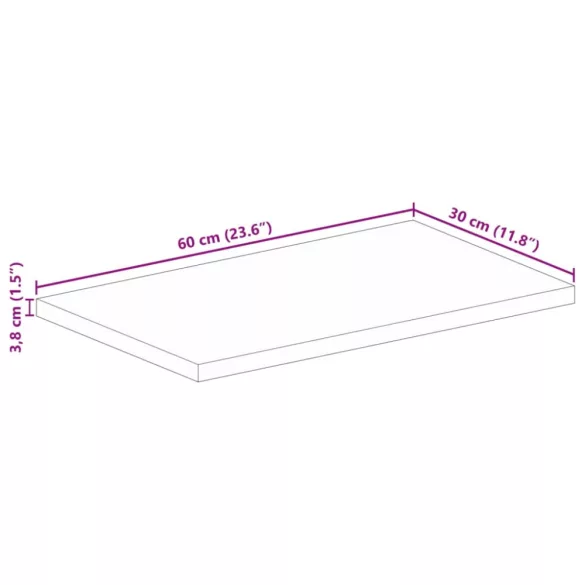 tömör újrahasznosított fa téglalap alakú asztallap 60x30x3,8 cm