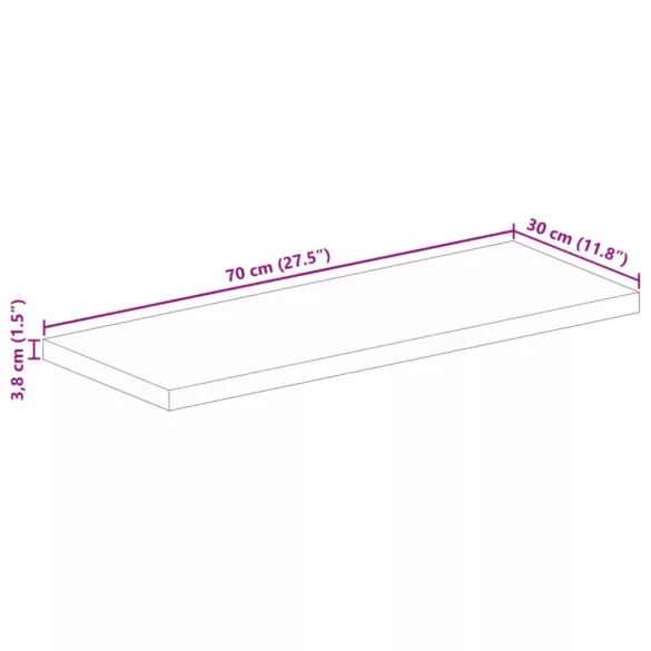 tömör újrahasznosított fa téglalap alakú asztallap 70x30x3,8 cm