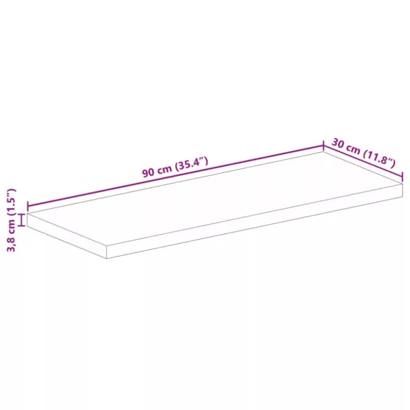 tömör újrahasznosított fa téglalap alakú asztallap 90x30x3,8 cm