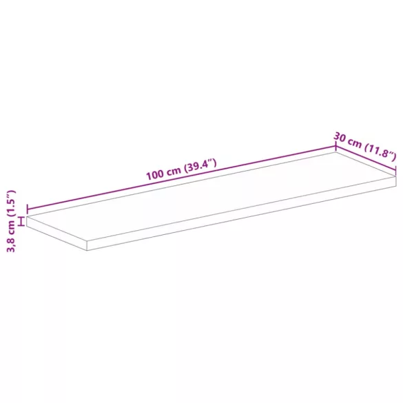 tömör újrahasznosított fa téglalap alakú asztallap 100x30x3,8cm