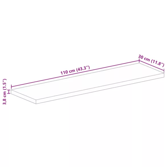 tömör újrahasznosított fa téglalap alakú asztallap 110x30x3,8cm