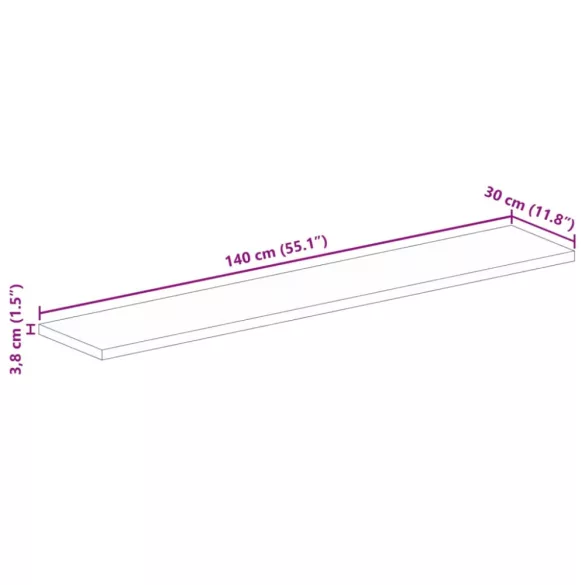 tömör újrahasznosított fa téglalap alakú asztallap 140x30x3,8cm
