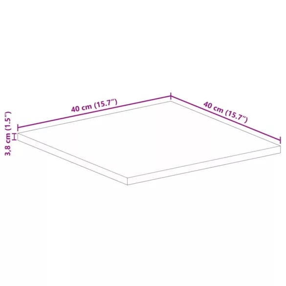 tömör újrahasznosított fa négyzet alakú asztallap 40x40x3,8 cm