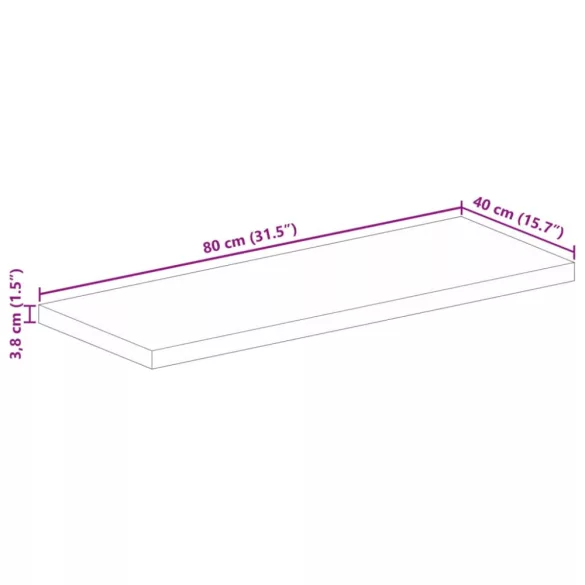 tömör újrahasznosított fa téglalap alakú asztallap 80x40x3,8 cm
