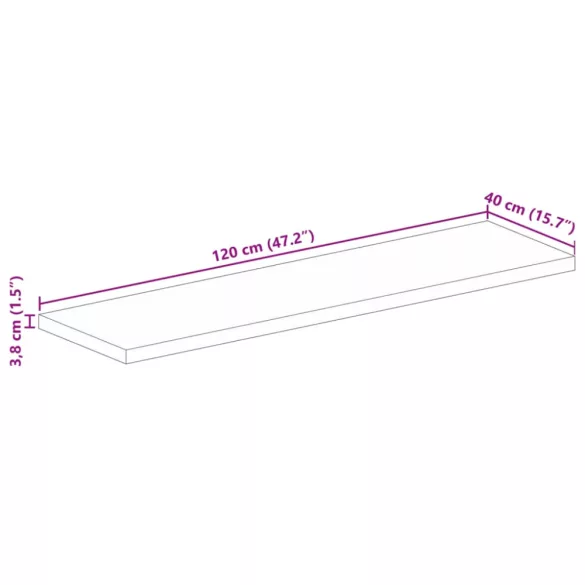tömör újrahasznosított fa téglalap alakú asztallap 120x40x3,8cm