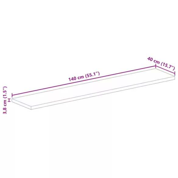 tömör újrahasznosított fa téglalap alakú asztallap 140x40x3,8cm