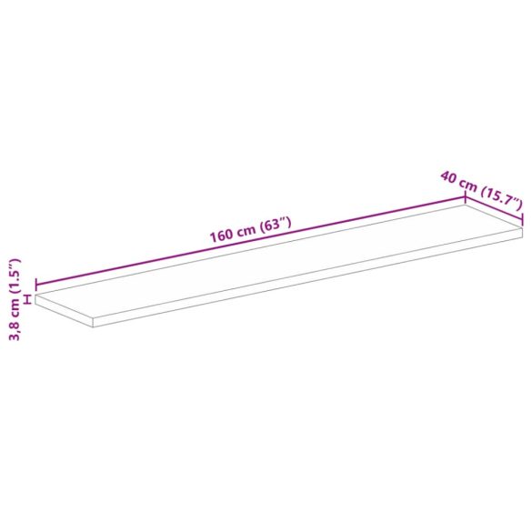 tömör újrahasznosított fa téglalap alakú asztallap 160x40x3,8cm