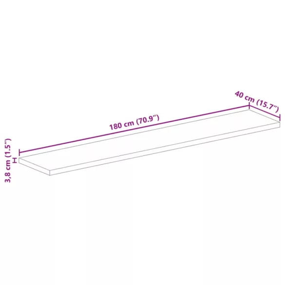 tömör újrahasznosított fa téglalap alakú asztallap 180x40x3,8cm