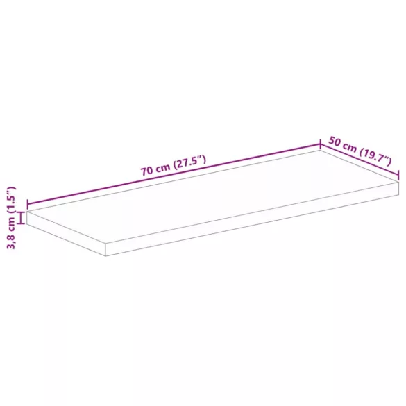 tömör újrahasznosított fa téglalap alakú asztallap 70x50x3,8 cm