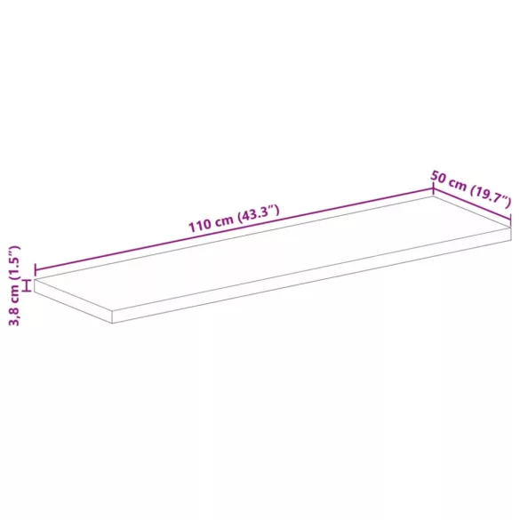 tömör újrahasznosított fa téglalap alakú asztallap 110x50x3,8cm