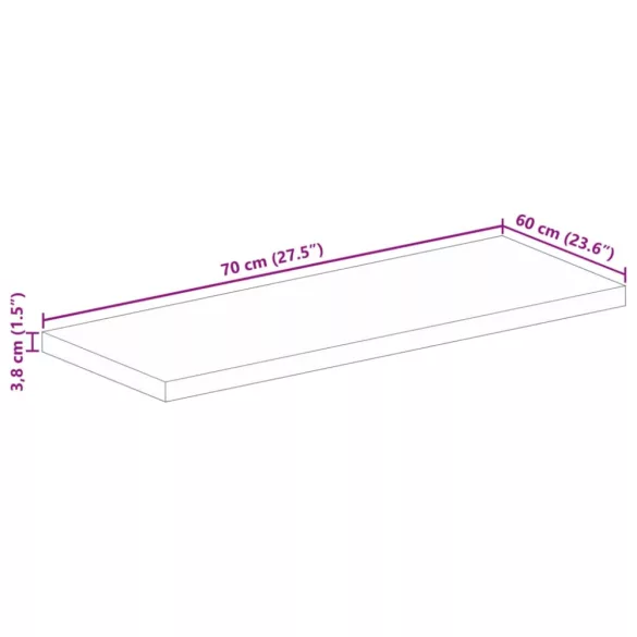 tömör újrahasznosított fa téglalap alakú asztallap 70x60x3,8 cm