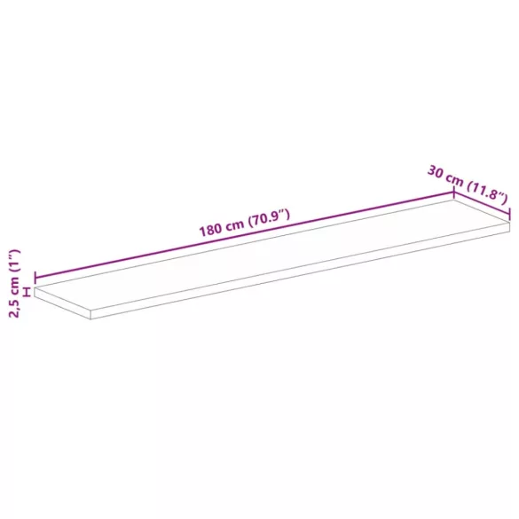 tömör újrahasznosított fa téglalap alakú asztallap 180x30x2,5cm