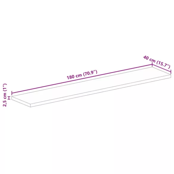 tömör újrahasznosított fa téglalap alakú asztallap 180x40x2,5cm