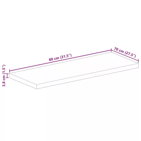 tömör mangófa téglalap alakú asztallap 80x70x3,8 cm