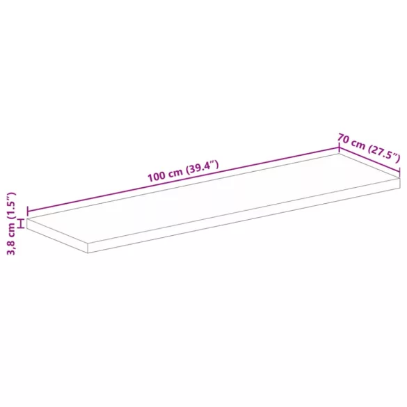 tömör mangófa téglalap alakú asztallap 100x70x3,8 cm