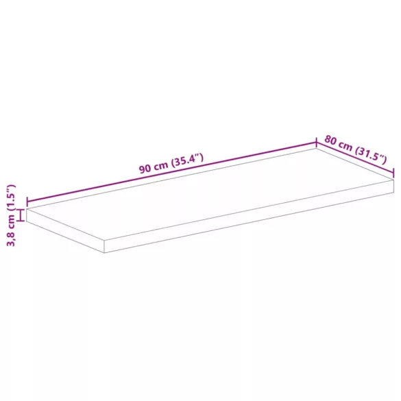 tömör mangófa téglalap alakú asztallap 90x80x3,8 cm