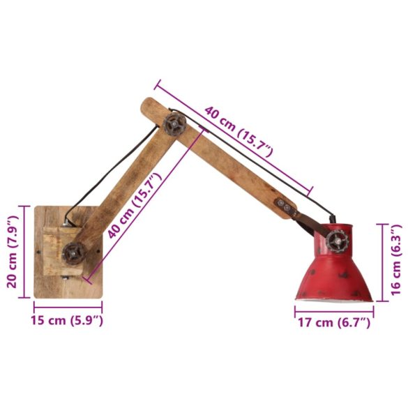 kopott piros fali lámpa 25 W 96x15x20 cm E27