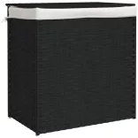 fekete polyrattan szennyeskosár 2 rekesszel 53x33x57 cm