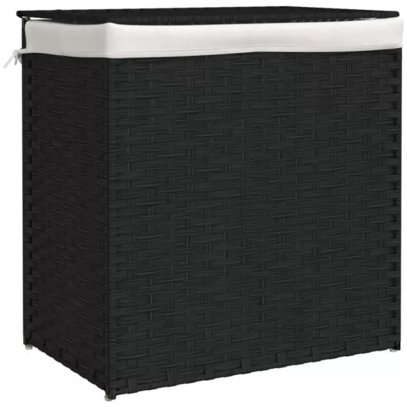 fekete polyrattan szennyeskosár 2 rekesszel 53x33x57 cm