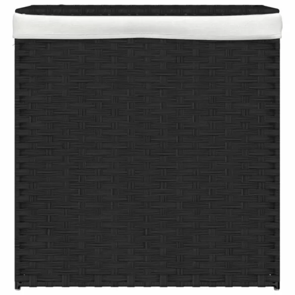 fekete polyrattan szennyeskosár 2 rekesszel 53x33x57 cm