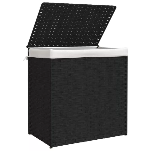 fekete polyrattan szennyeskosár 2 rekesszel 53x33x57 cm