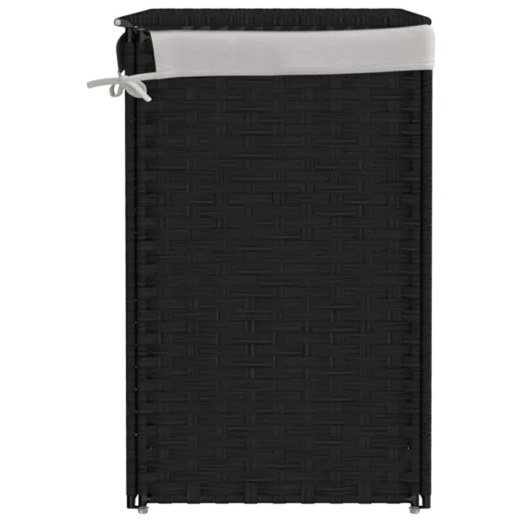 fekete polyrattan szennyeskosár 2 rekesszel 53x33x57 cm