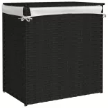 fekete polyrattan szennyeskosár 2 rekesszel 53x33x57 cm