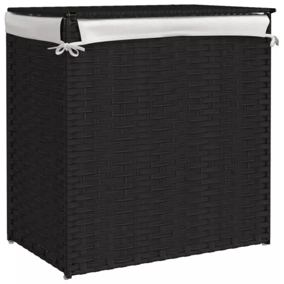 fekete polyrattan szennyeskosár 2 rekesszel 53x33x57 cm
