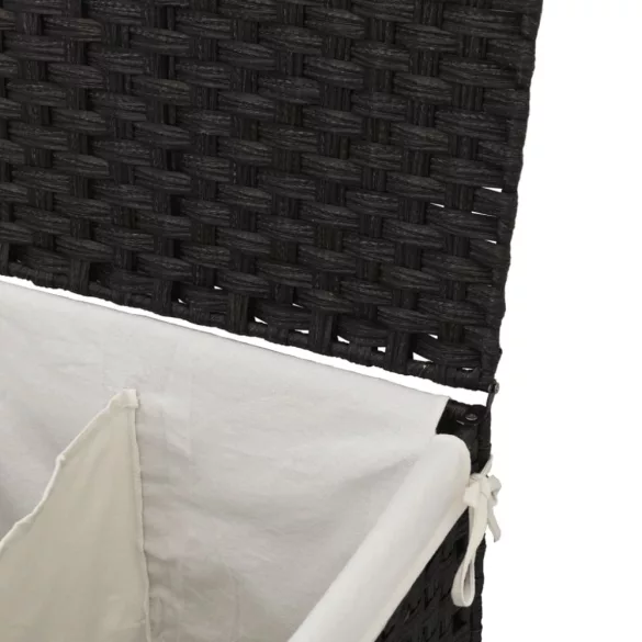 fekete polyrattan szennyeskosár 2 rekesszel 53x33x57 cm