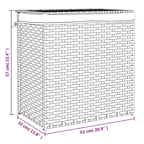 fekete polyrattan szennyeskosár 2 rekesszel 53x33x57 cm