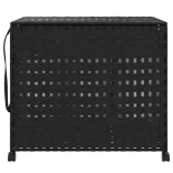 fekete rattan szennyeskosár kerekekkel 66x35x60 cm