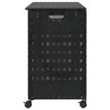 fekete rattan szennyeskosár kerekekkel 66x35x60 cm